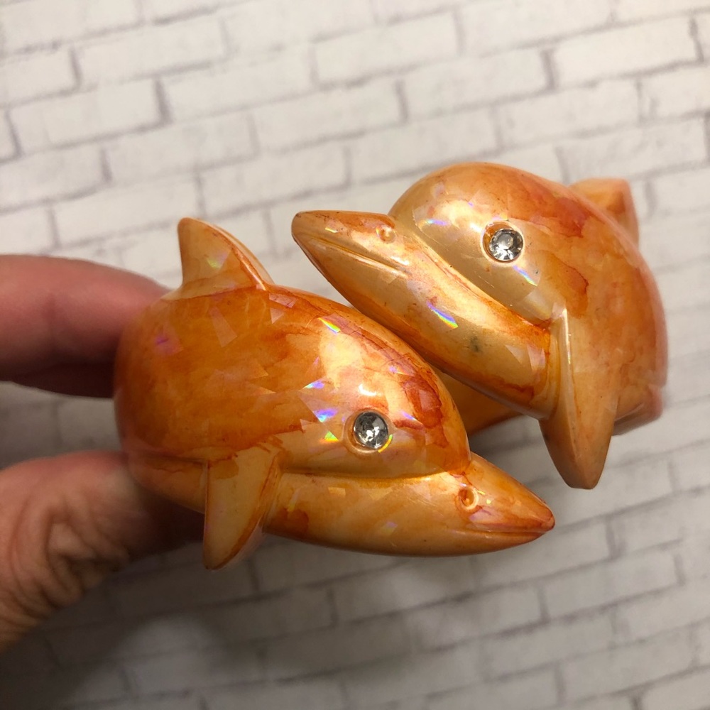 Dolphin orange iridescent opal bangle bracelets